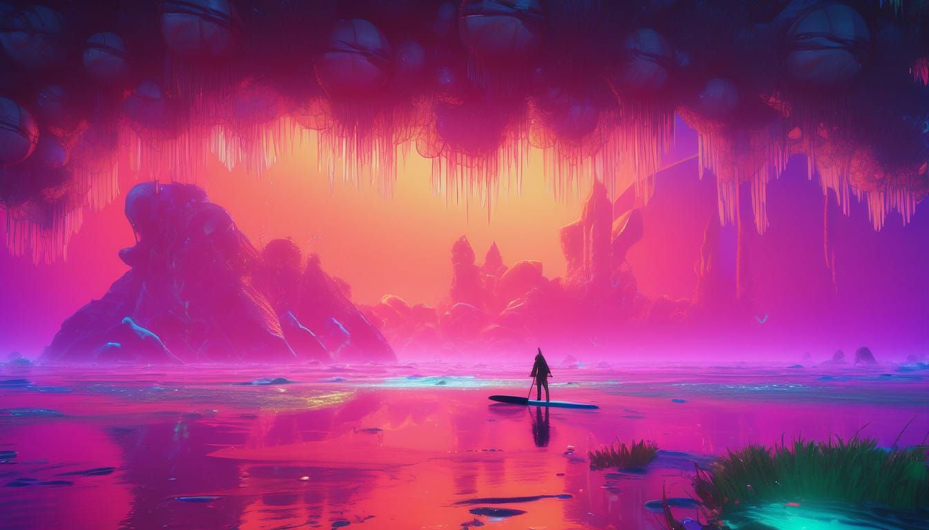 Enchanting Surfer in Ethereal Oceanic Realm