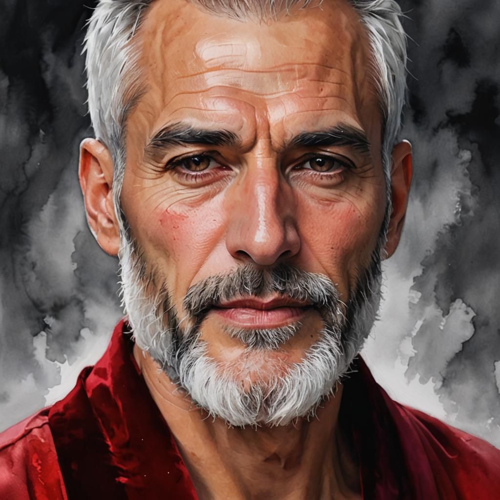 Serene Silver-Haired Man in Alcohol Ink Style