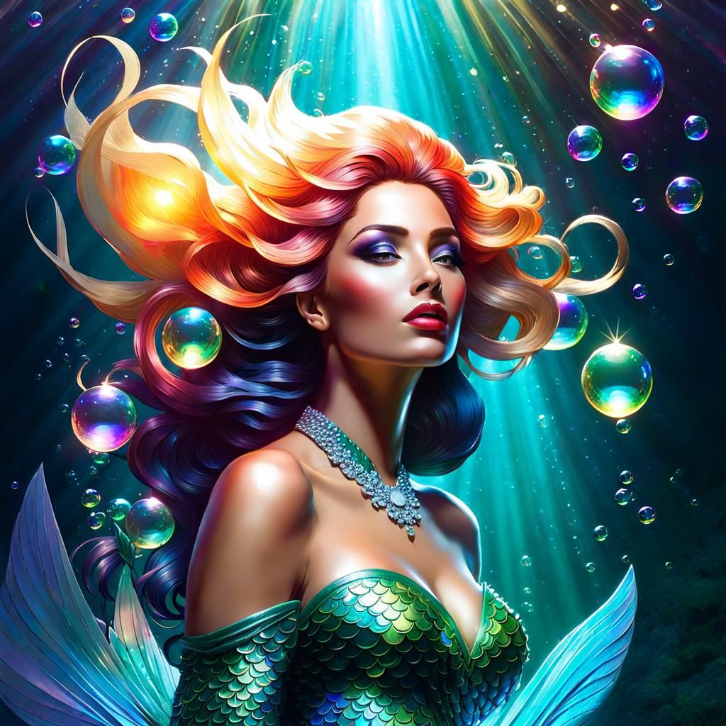 Iridescent Mermaid in Vintage Art Nouveau Style