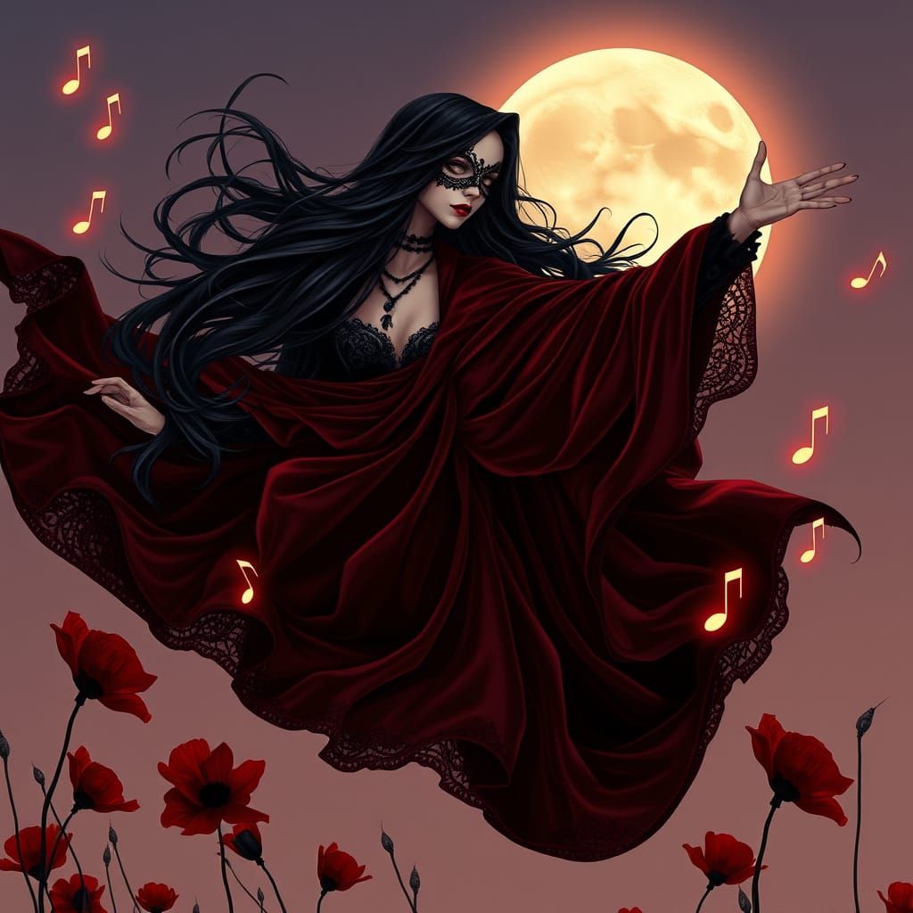 A realistic full-body portrait of a mysterious woman inspire...