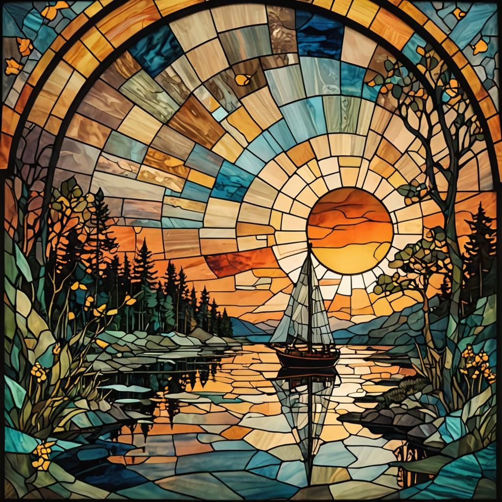 Stained Glass SUNSET Landscape