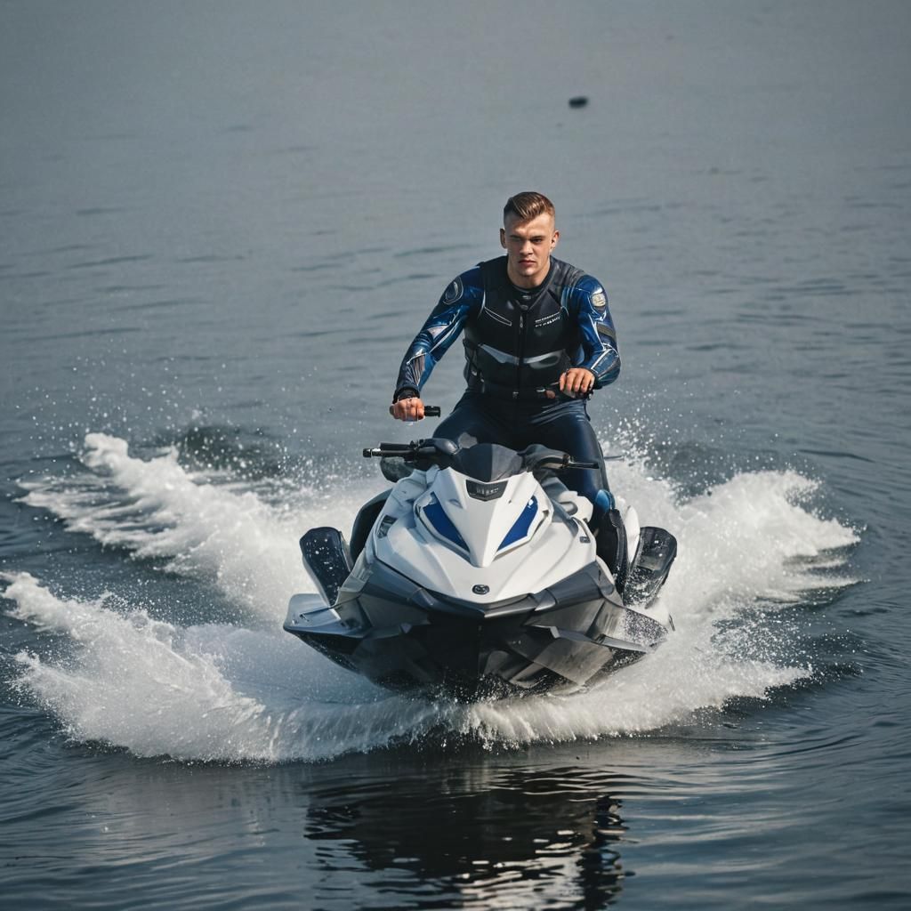 Man on Jet Ski with Low Fade Haircut