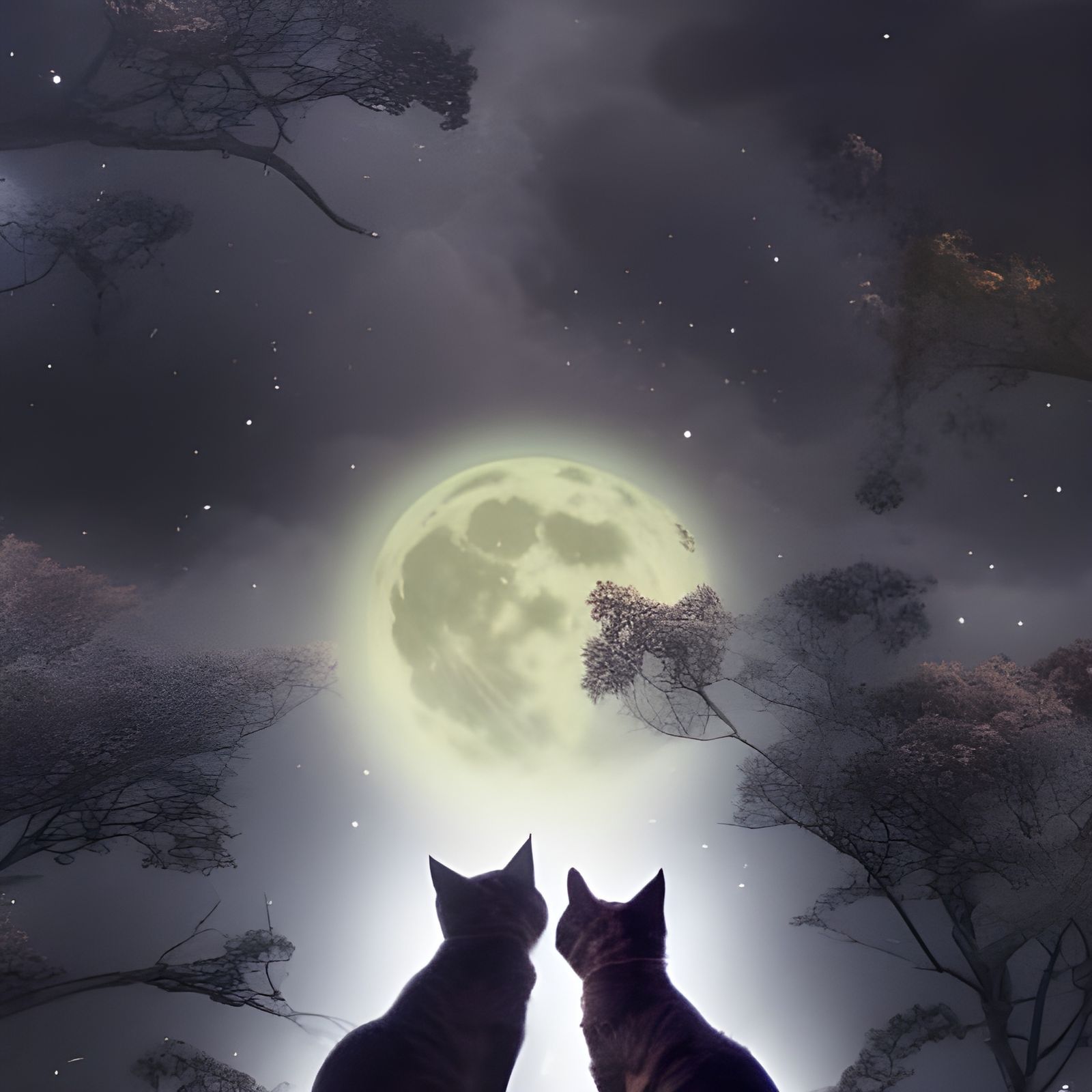 Cats Under a Starry Night Sky