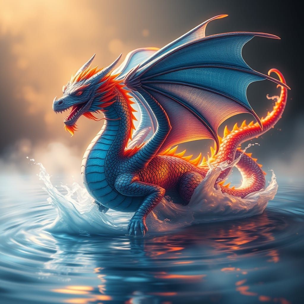 Majestic Dragon Dissolves into Shimmering Pool of Liquid