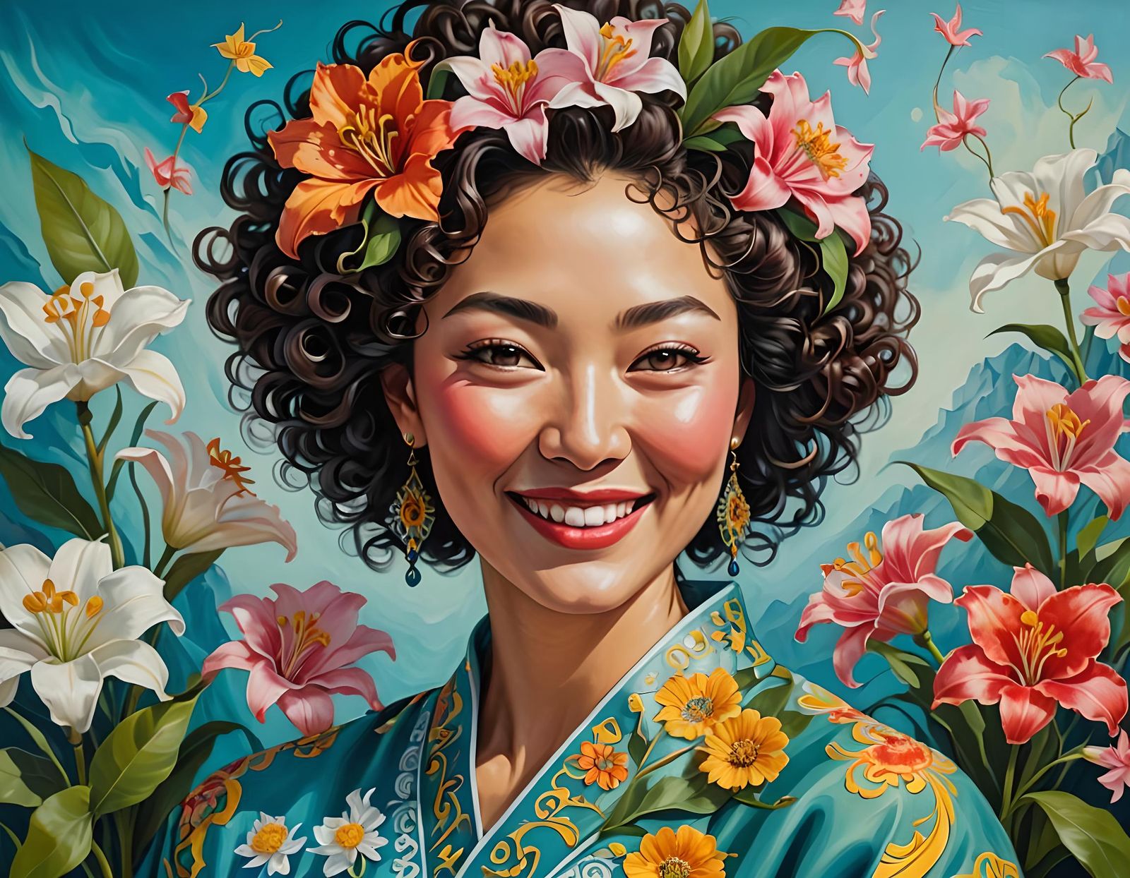 Kazakh Woman in Silk Robe, Pop Art Style