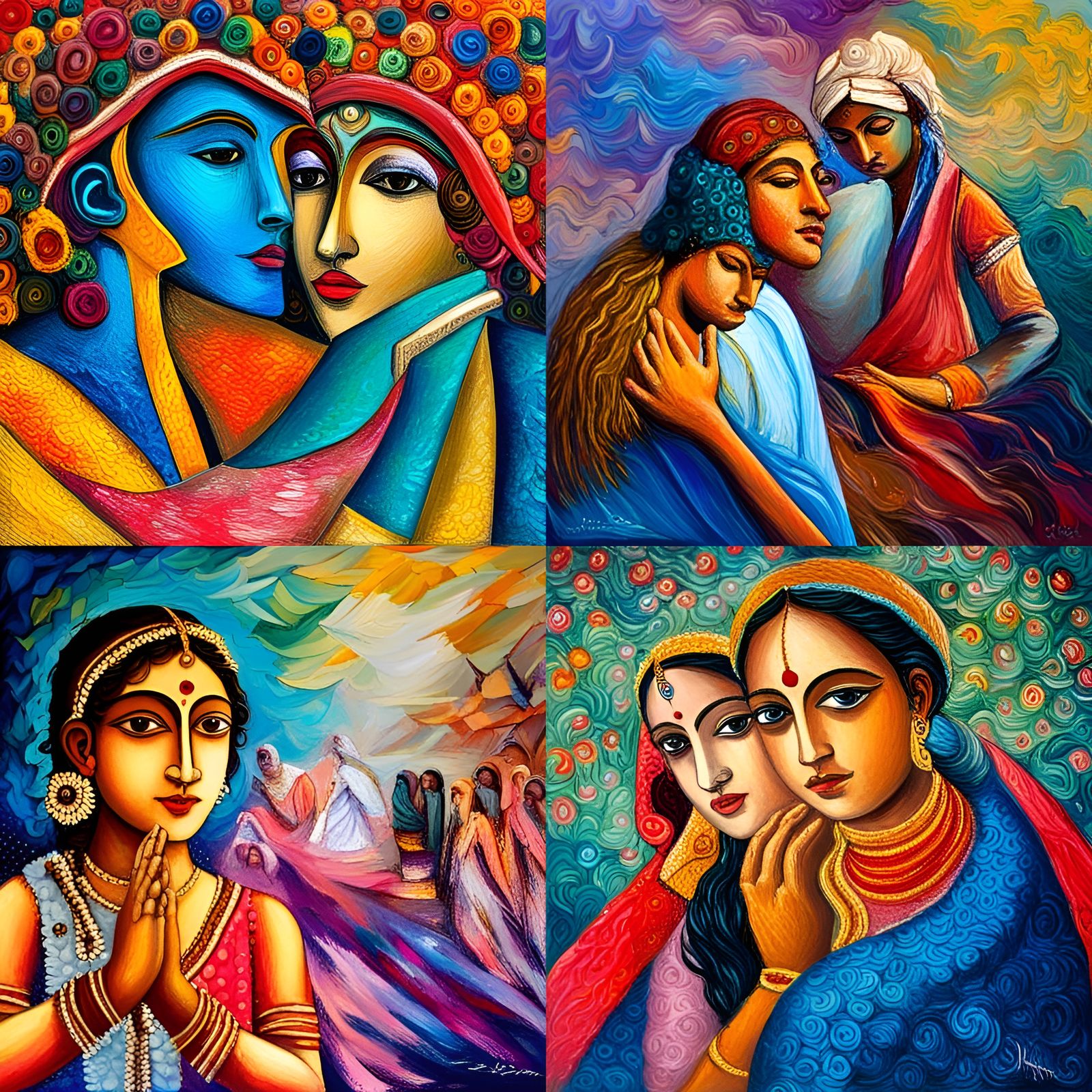 RADHA KRISHNA neo-impressionism expressionist style oil pain...