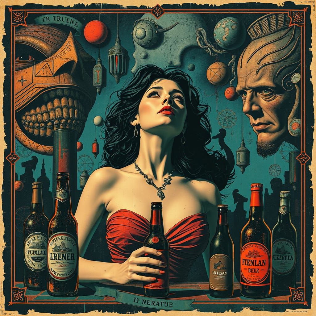 Surreal Noir Woman in Vintage Poster Style