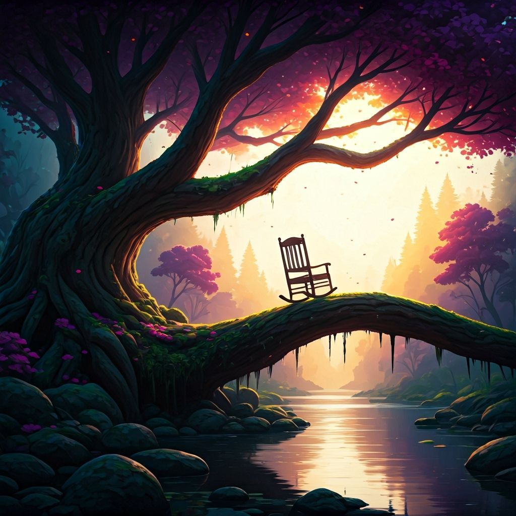 Branch Tree with Rocking Chair as Impasto Painting