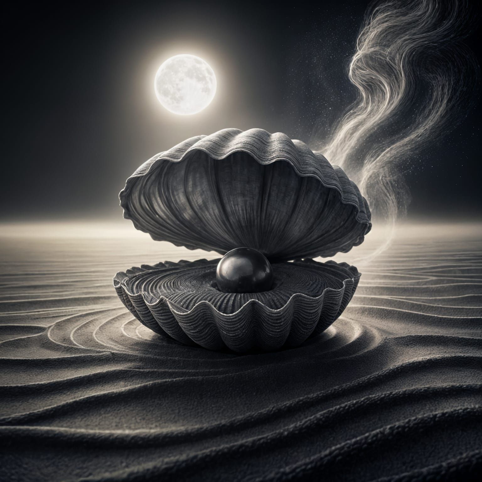 Black Pearl in Clam Shell Charcoal Drawing