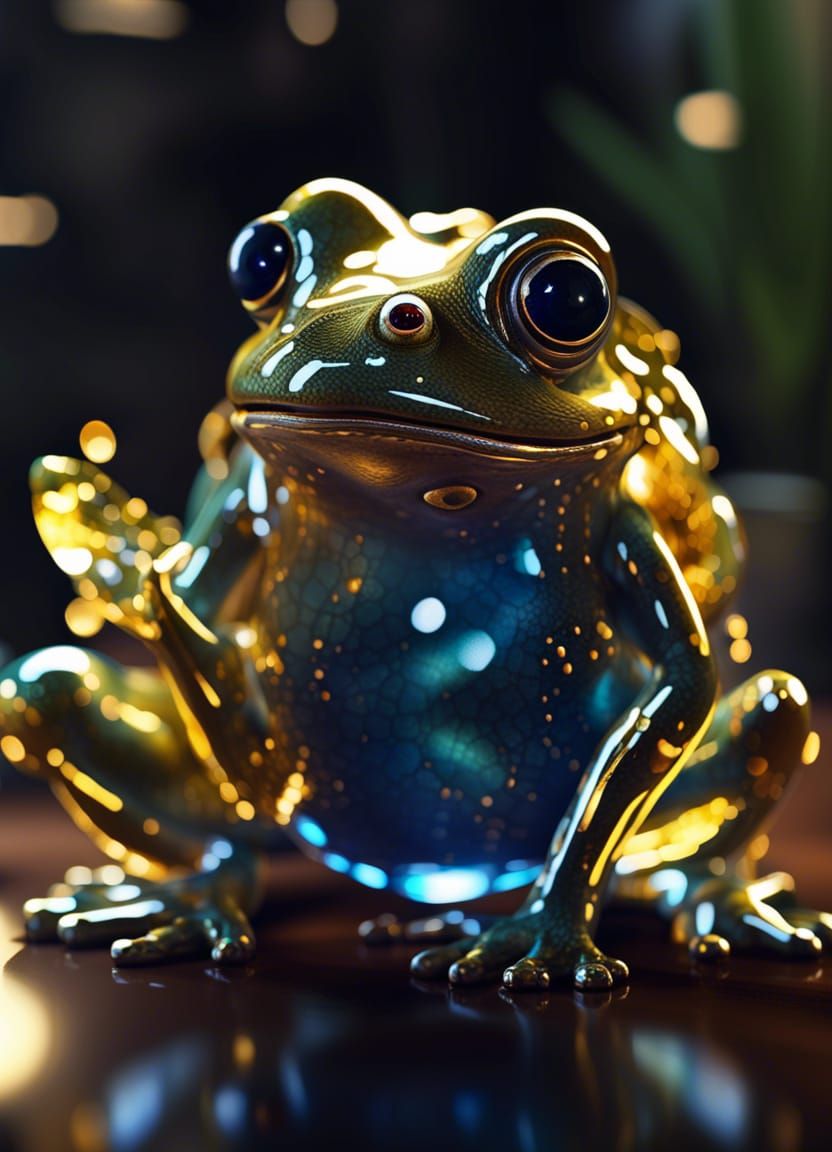 Blown Glass Frog with Kintsugi Repair in Digital Art