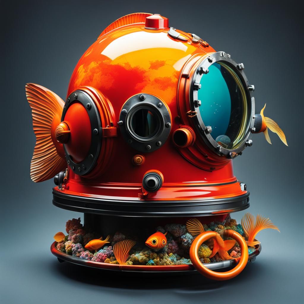 Goldfish Aquarium in Vintage Diving Helmet: Graffiti Art