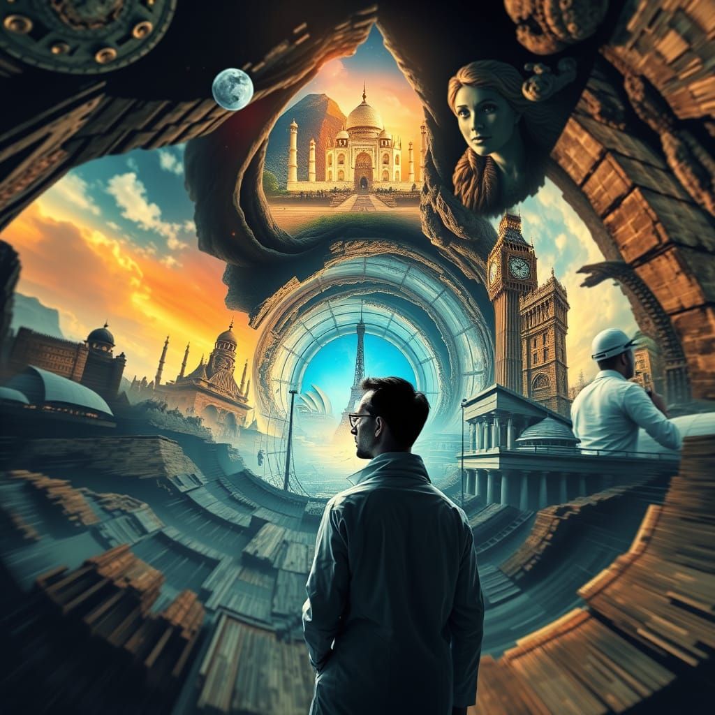 Time Vortex Featuring Historical Landmarks