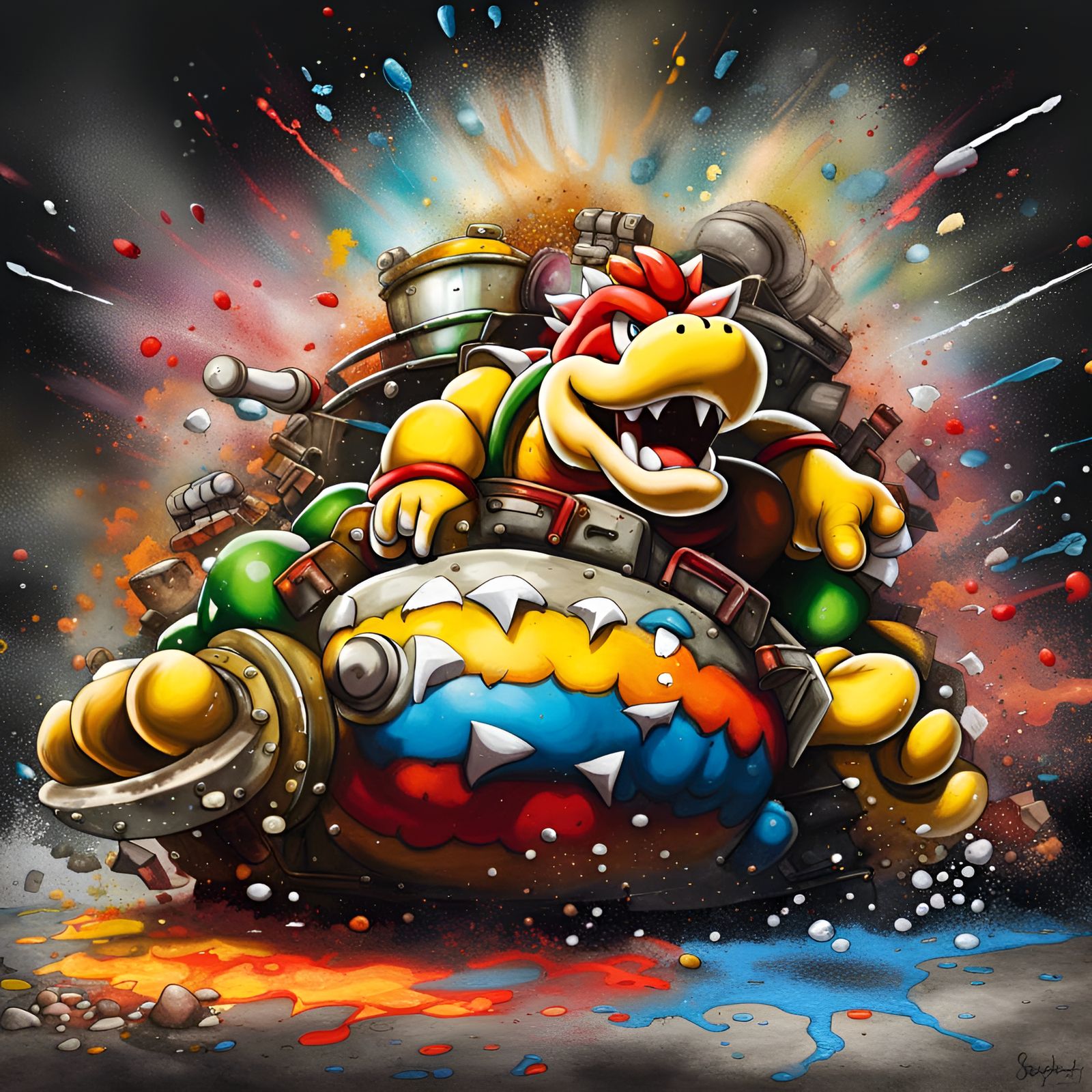 Bowser in Tank: Graffiti-Style Street Art