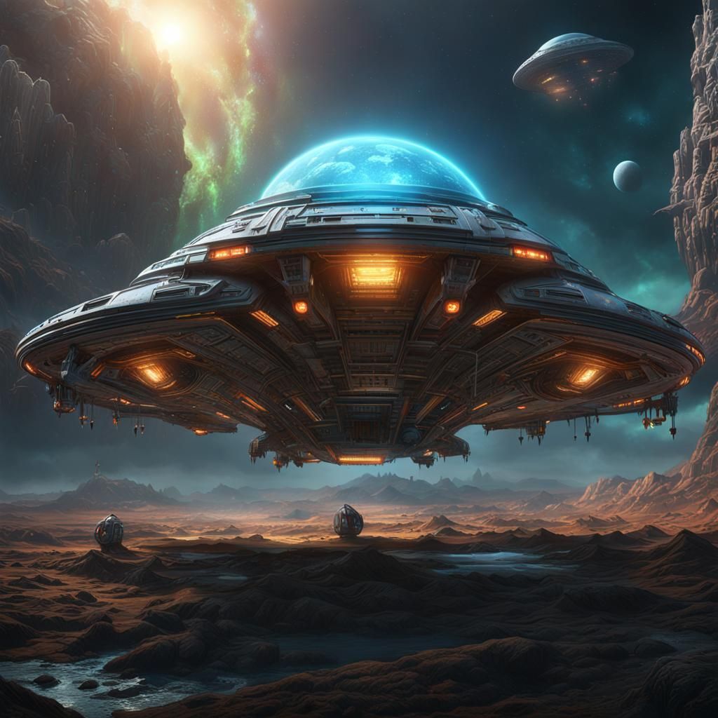 Hyperrealistic Alien Spacecraft Abduction Splash Art