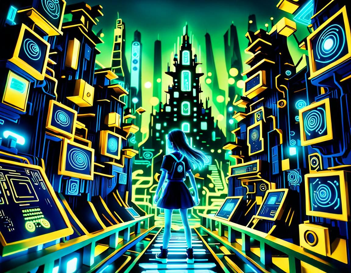 Circuit Board Cityscape in Tron Style
