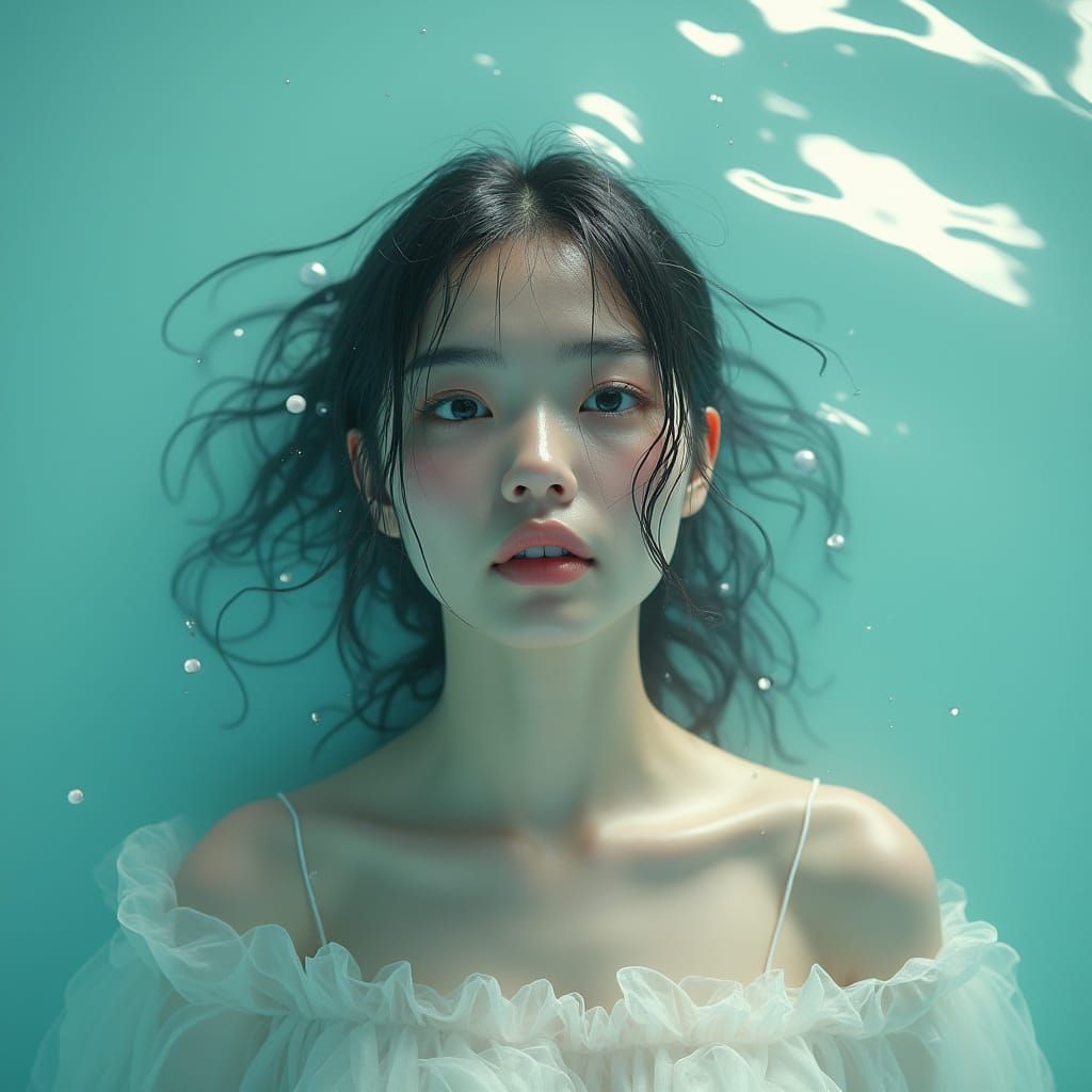 Surreal Submerged Woman in Dreamlike Stillness