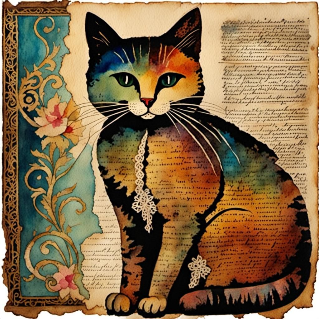 Watercolor Cat Figure in Roy Sinclair Style