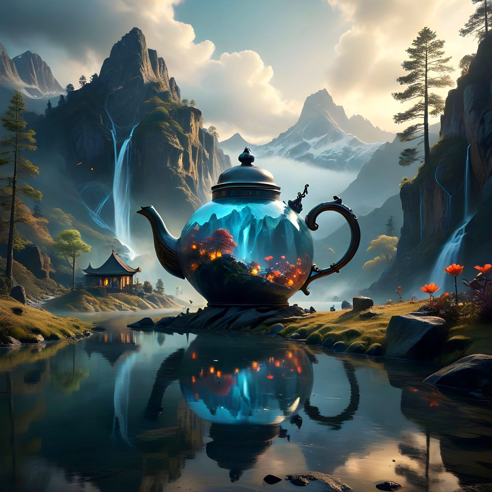 Giant Rust Teapot Mountain Home Landscape