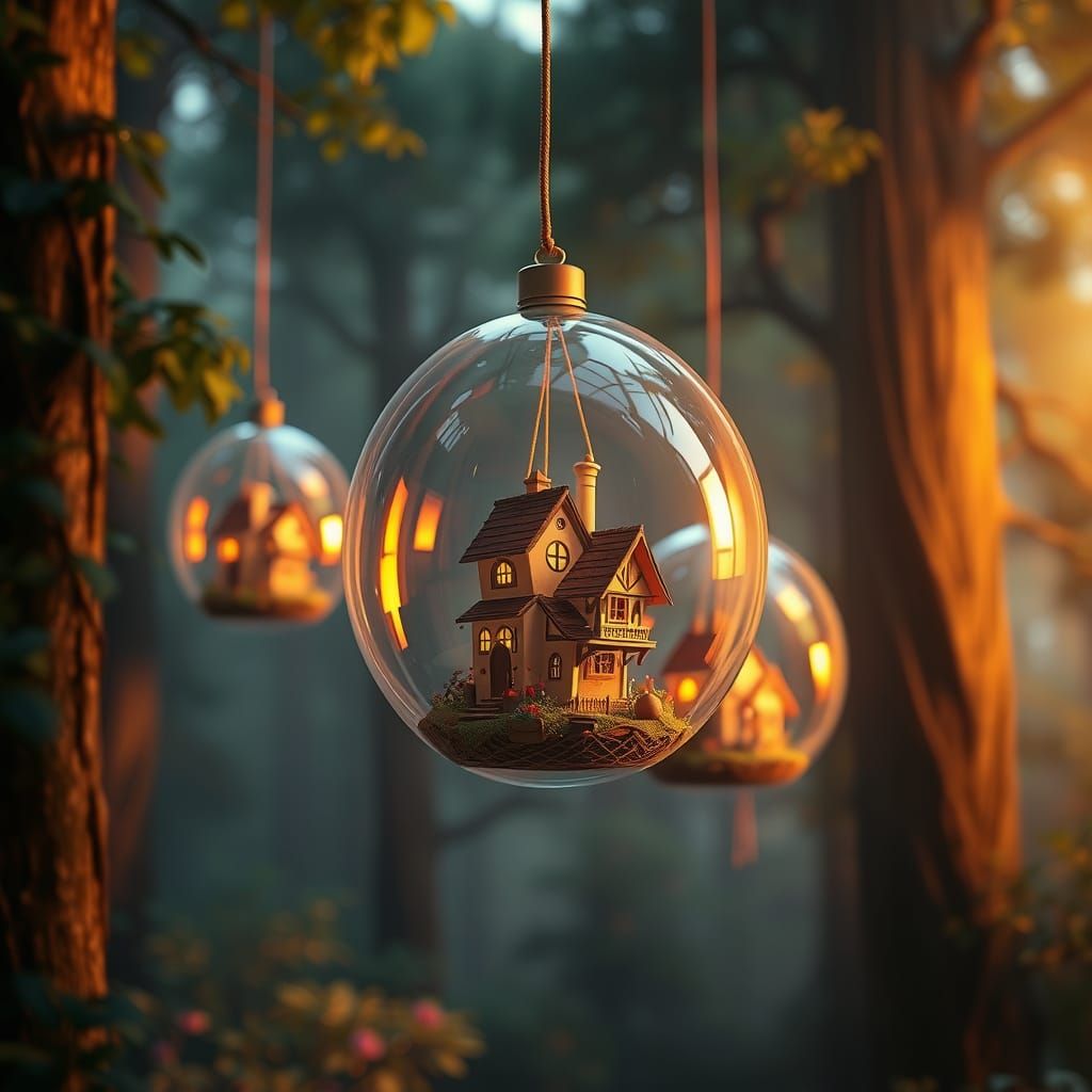 Fairy Houses in Glass Balloons Float Through Forest