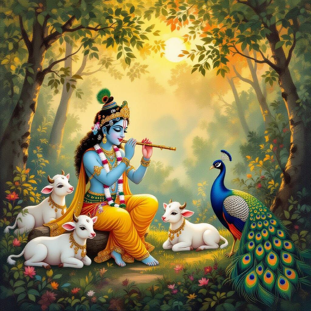 Radha and Krishna in Golden Hour Forest
