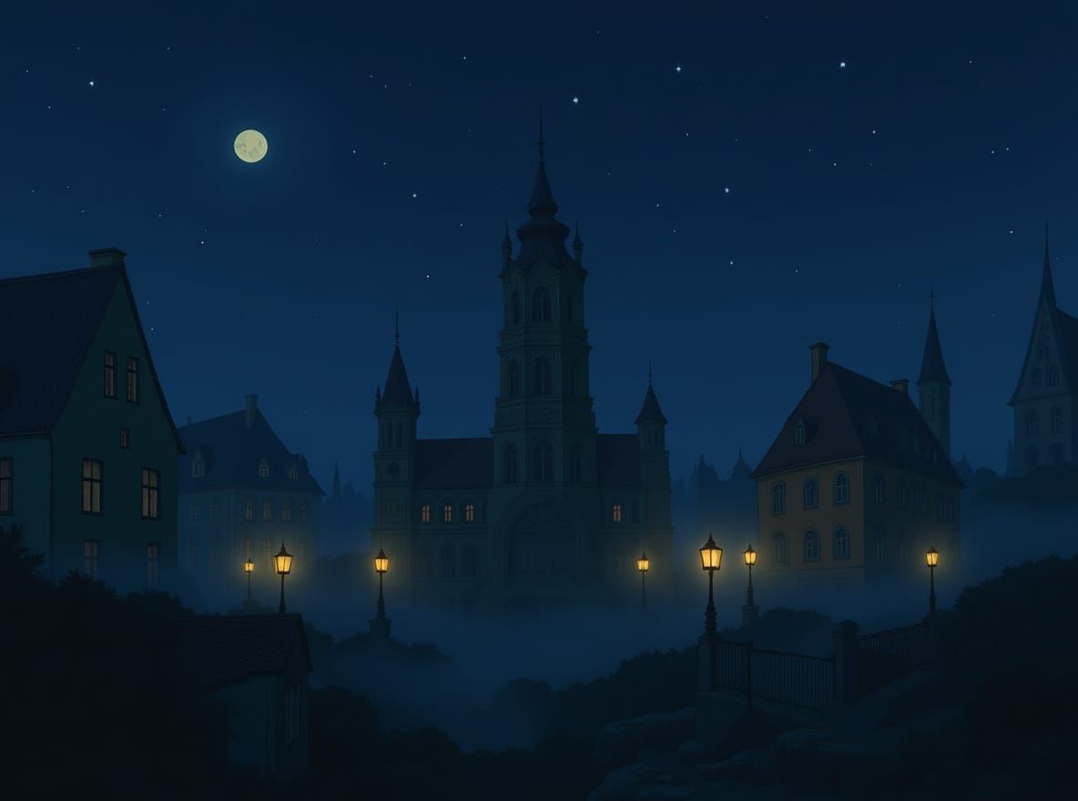 Floating Whale Over Victorian City in Ghibli Style