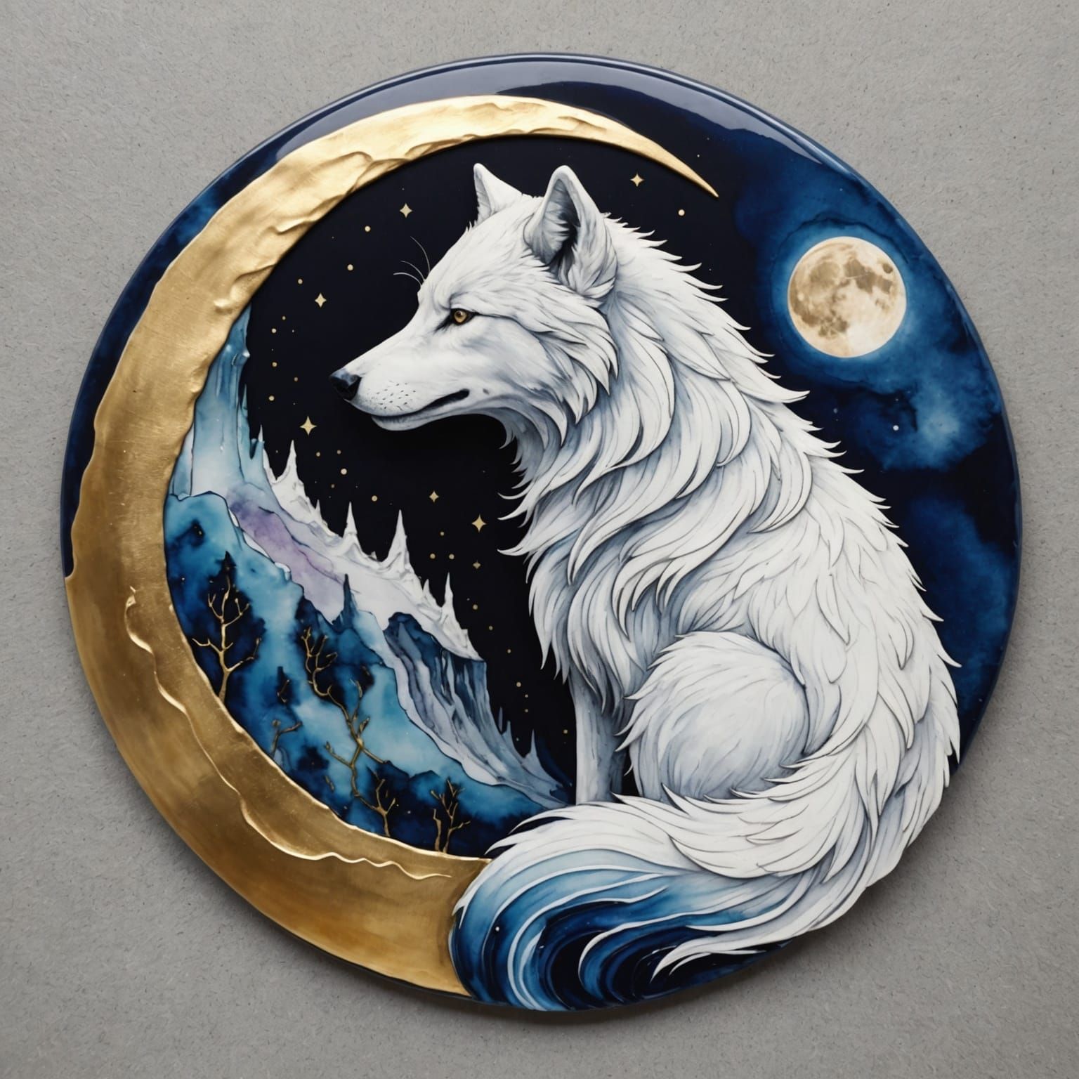 Wolf Tails Under Moonlight in Alcohol Ink Style