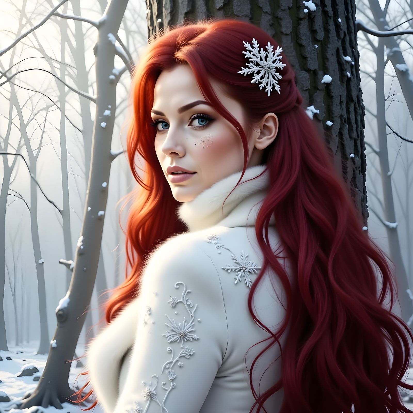 Ethereal Snow Queen in Crimson Coat
