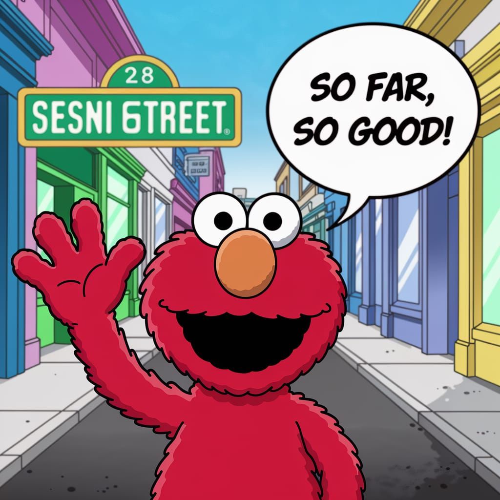Sesame Street Elmo Celebrates in Cartoon Style