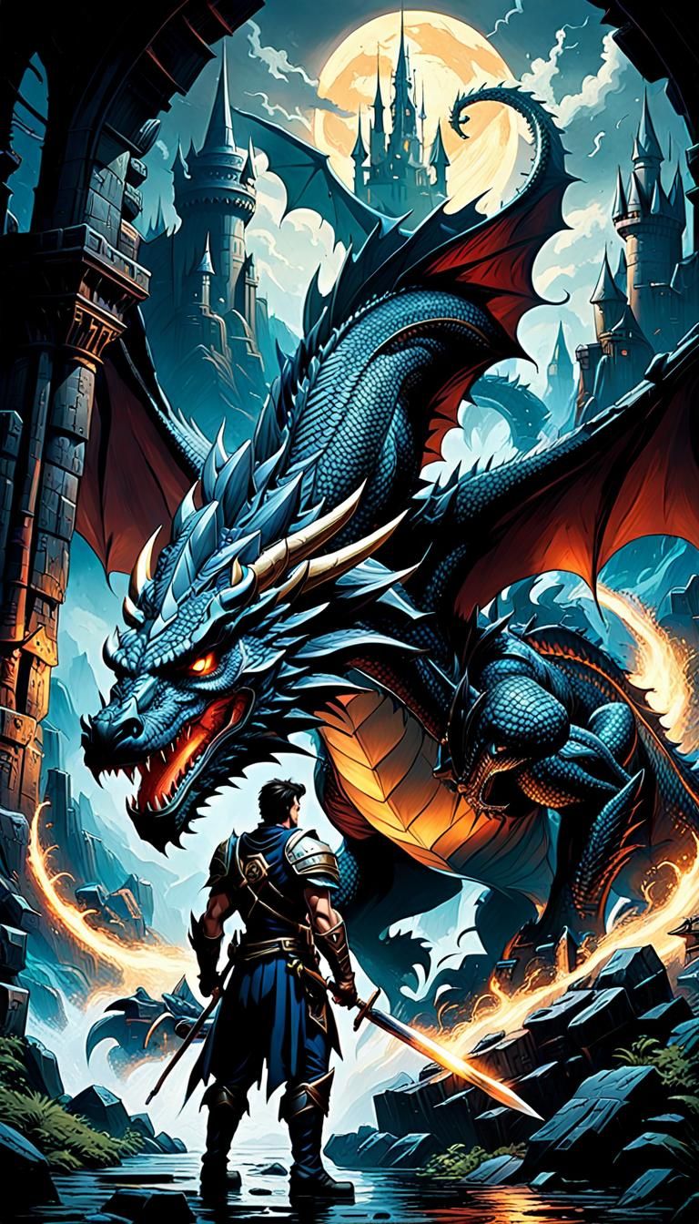 Young Warrior and Dragon in Disney Comic Style