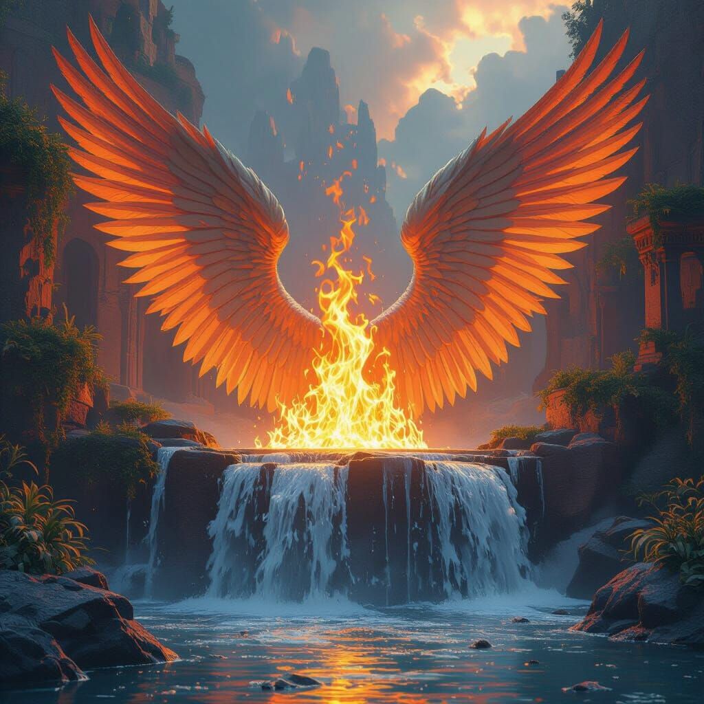 Angelic Wings Embrace Fire and Water