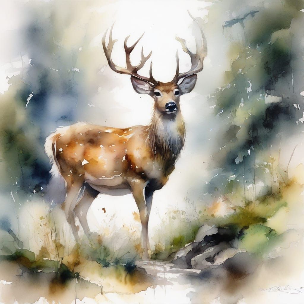 Whispers of Forgotten Eras: A Line Illustration of a Deer in...