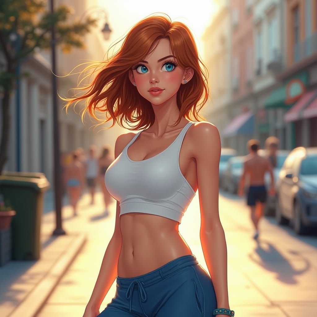 Confident Young Woman on City Street Corner