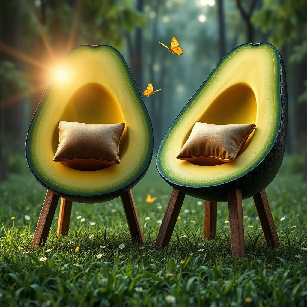 Surreal Avocado Chairs in a Sunny Meadow