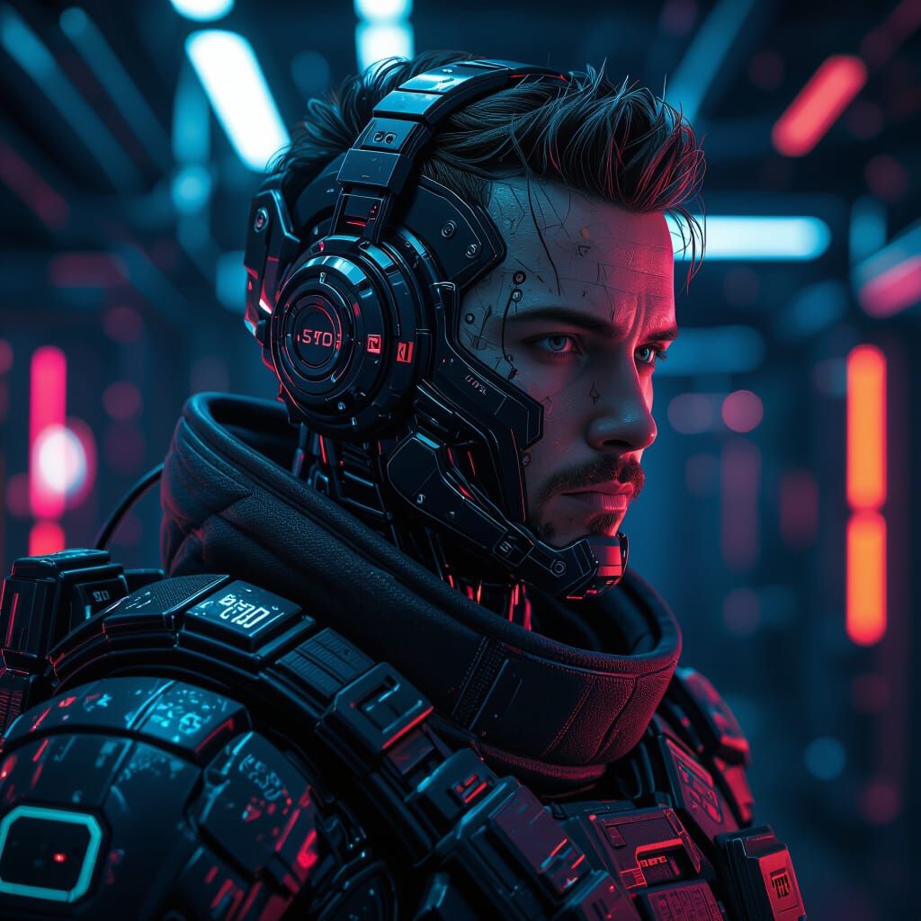 Heavily Armed Cyborg in a Sci-Fi Lab