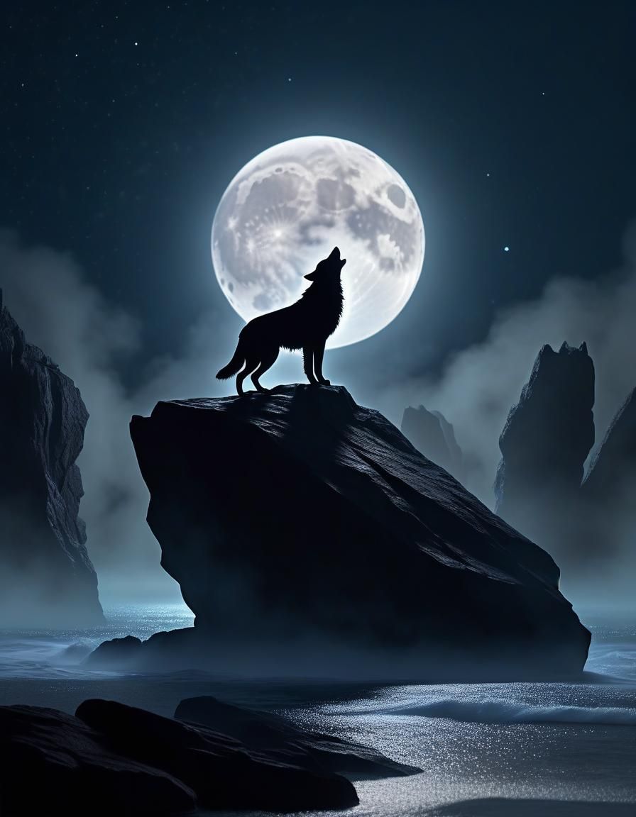 Wolf Howl Under Lunar Eclipse in Digital Painting