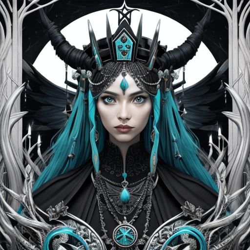 Surreal Turquoise Priestess in Black
