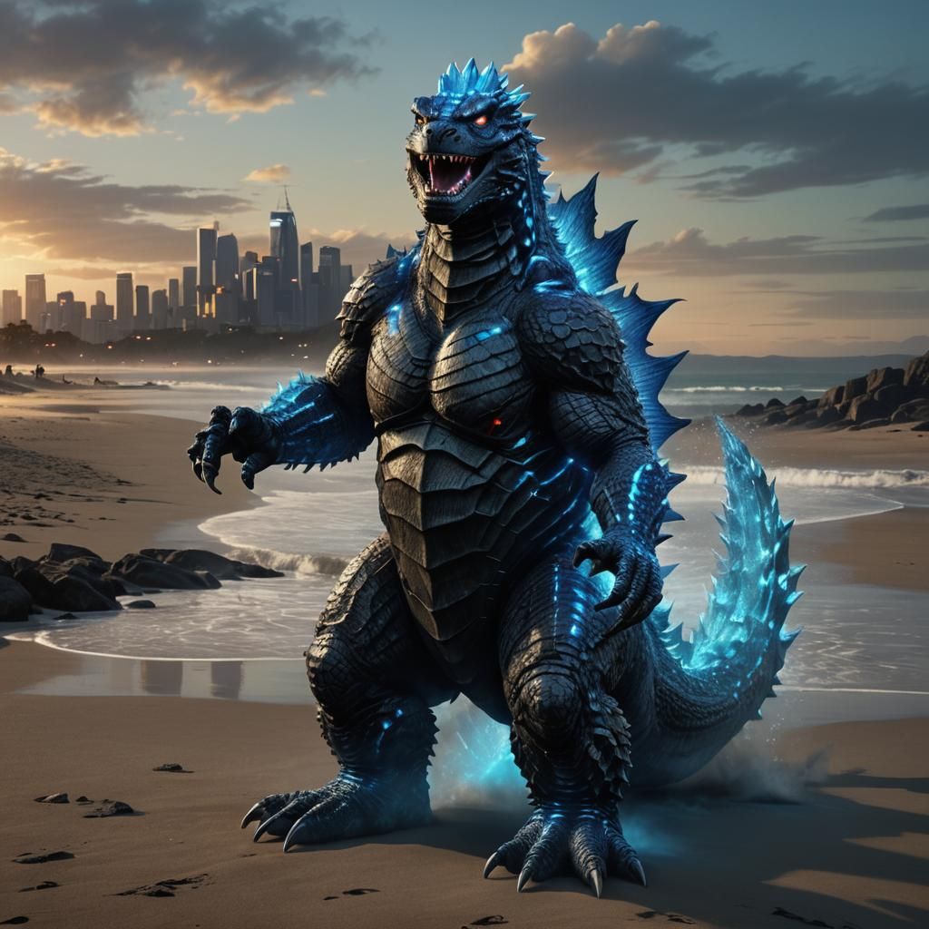 Godzilla with Bioluminescent Scales, Digital Art