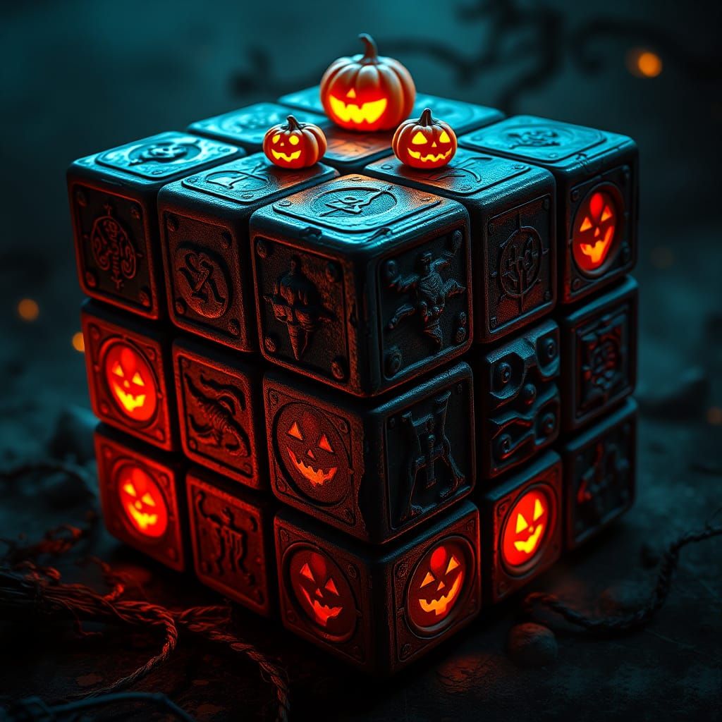 Halloween Rubik's Cube: Fantastical Matte Painting
