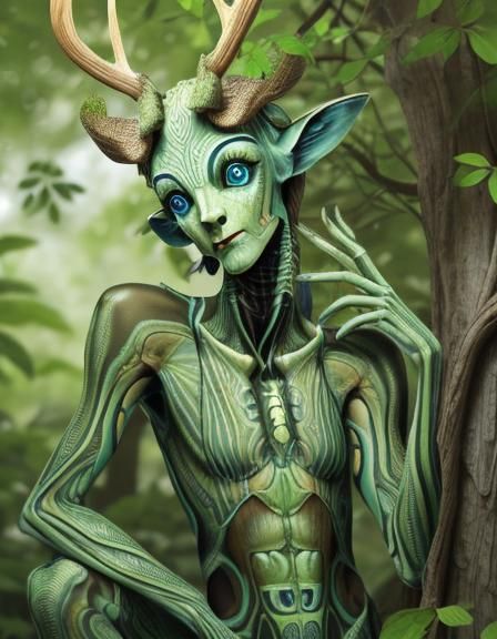 Insectoid Deer Maiden in Alien Forest