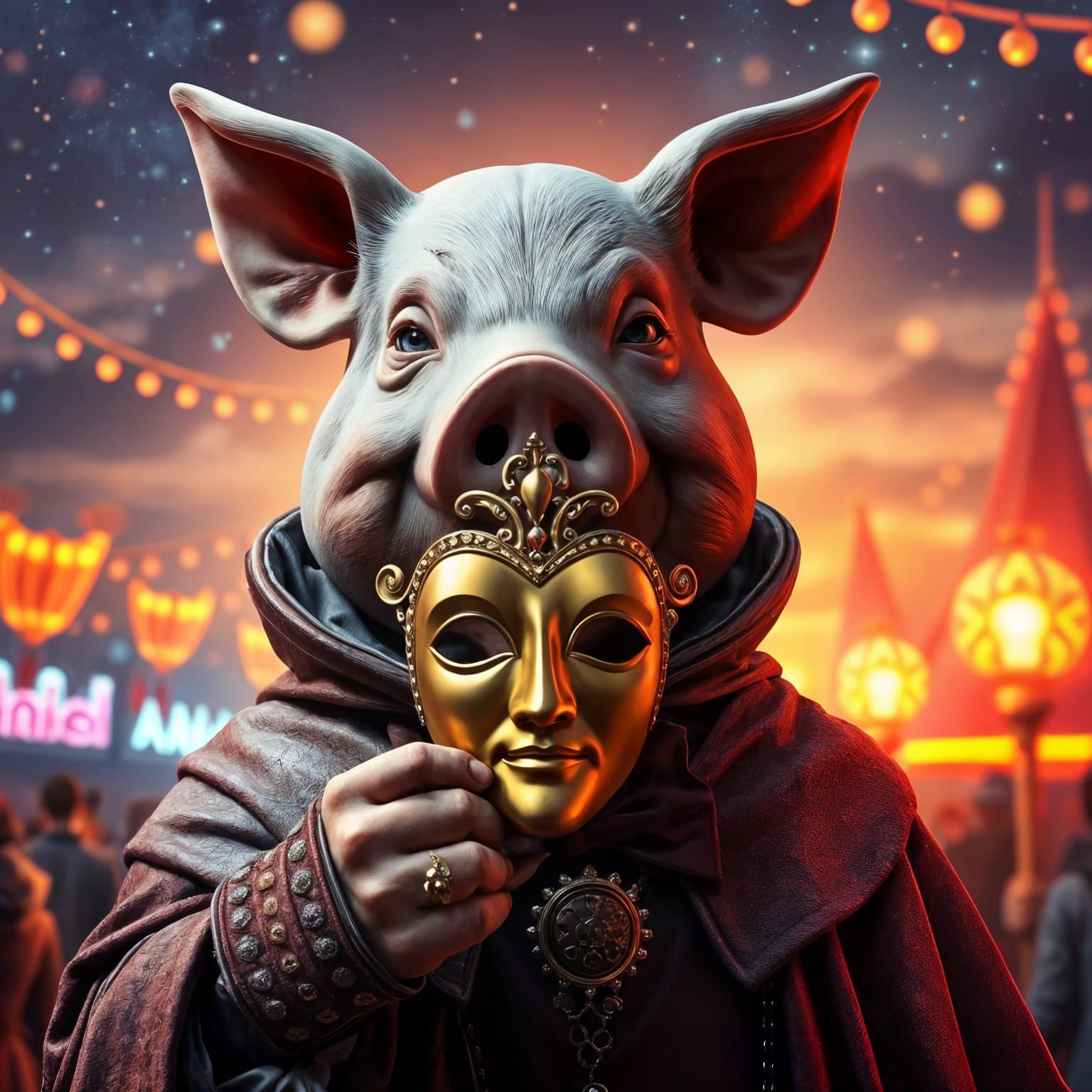 Venetian Carnival Pig Mask in Dramatic Lighting