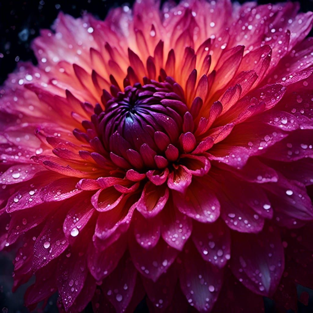 Dewy Dark Red Dahlia in Tessellation Style