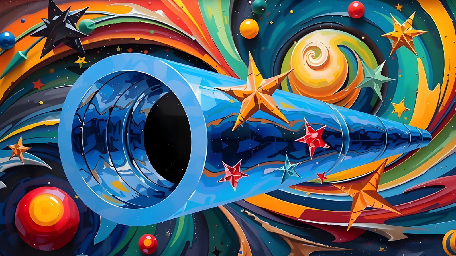 Stunning Glass-Mirror Roller Derby Scene in Cosmic Impasto O...