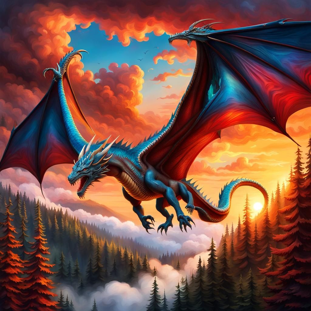 Photorealistic Dragon Soaring Above Ancient Forest