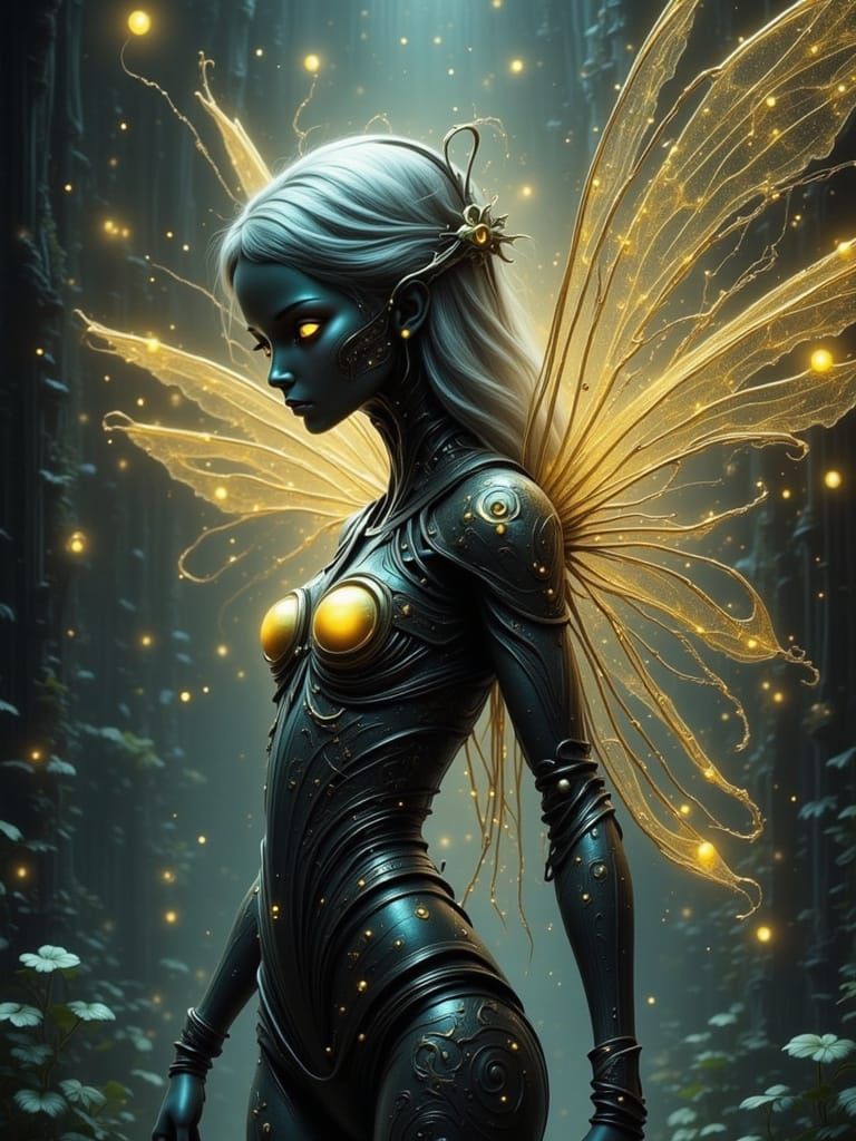 Magical Mechanic Fairy with Metal Wings in Digital Art
