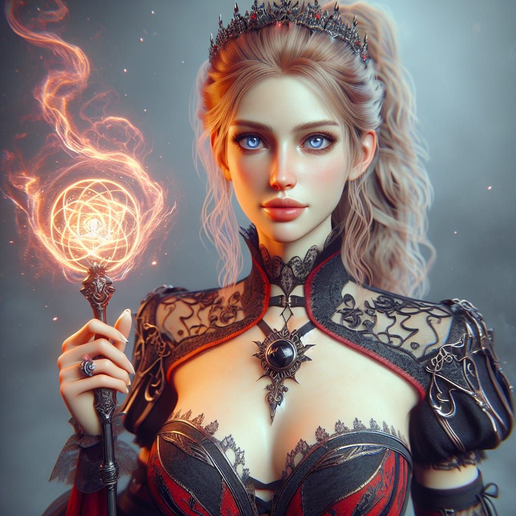 Fantasy Warlock with Magic Staff, Matte Painting