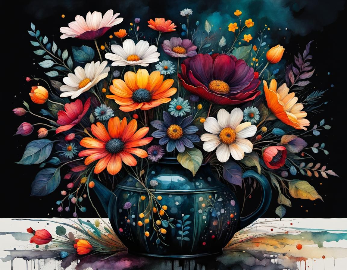 Whimsical Floral Lamp Illustration in Maximalist Style