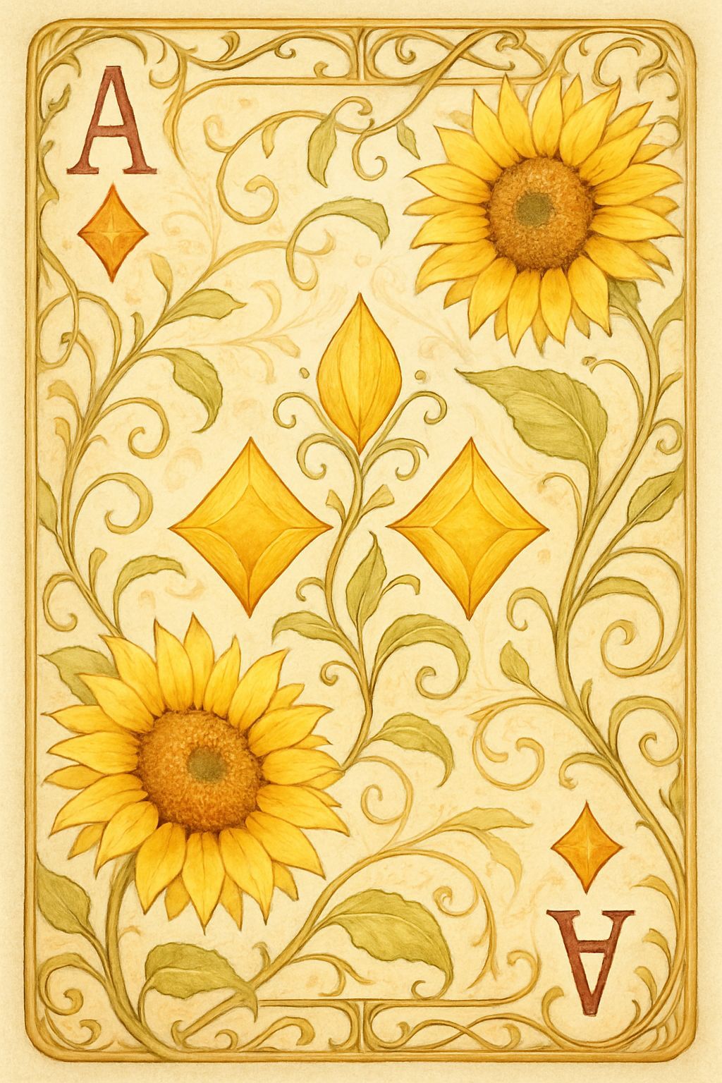 Art Nouveau Ace of Diamonds with Sunflowers