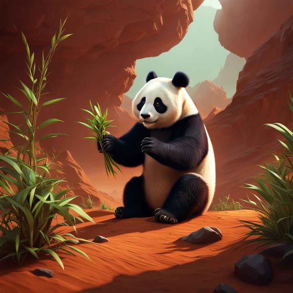 Panda Plants Bamboo on Mars: Fantasy Concept Art