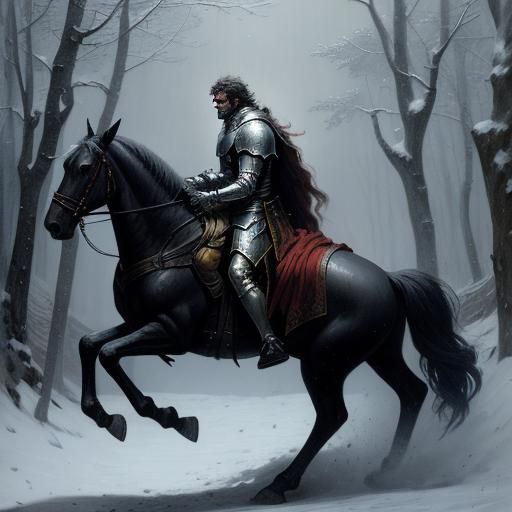 Knight Rides Through Snowy Woods in Horror Style