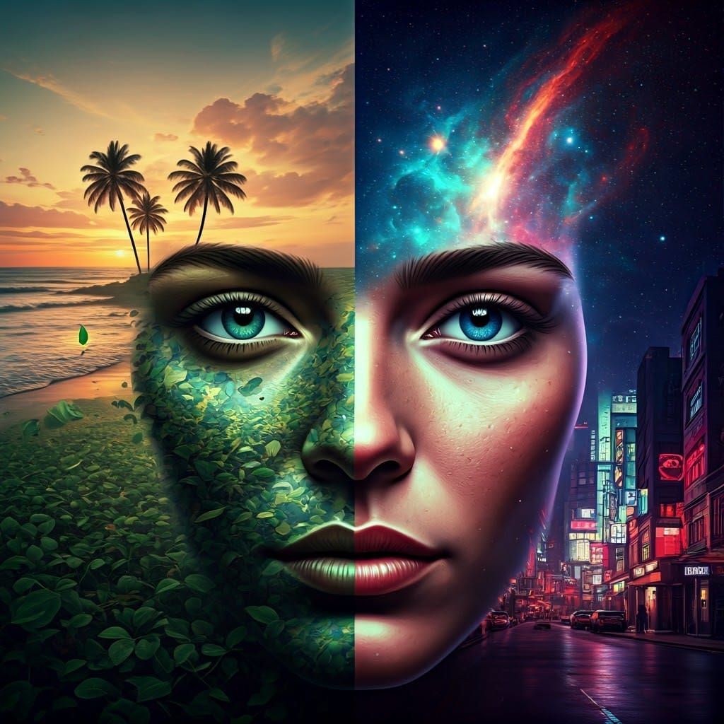 Surreal Dreamlike Face Portrait Collage in Mixed Artistic St...